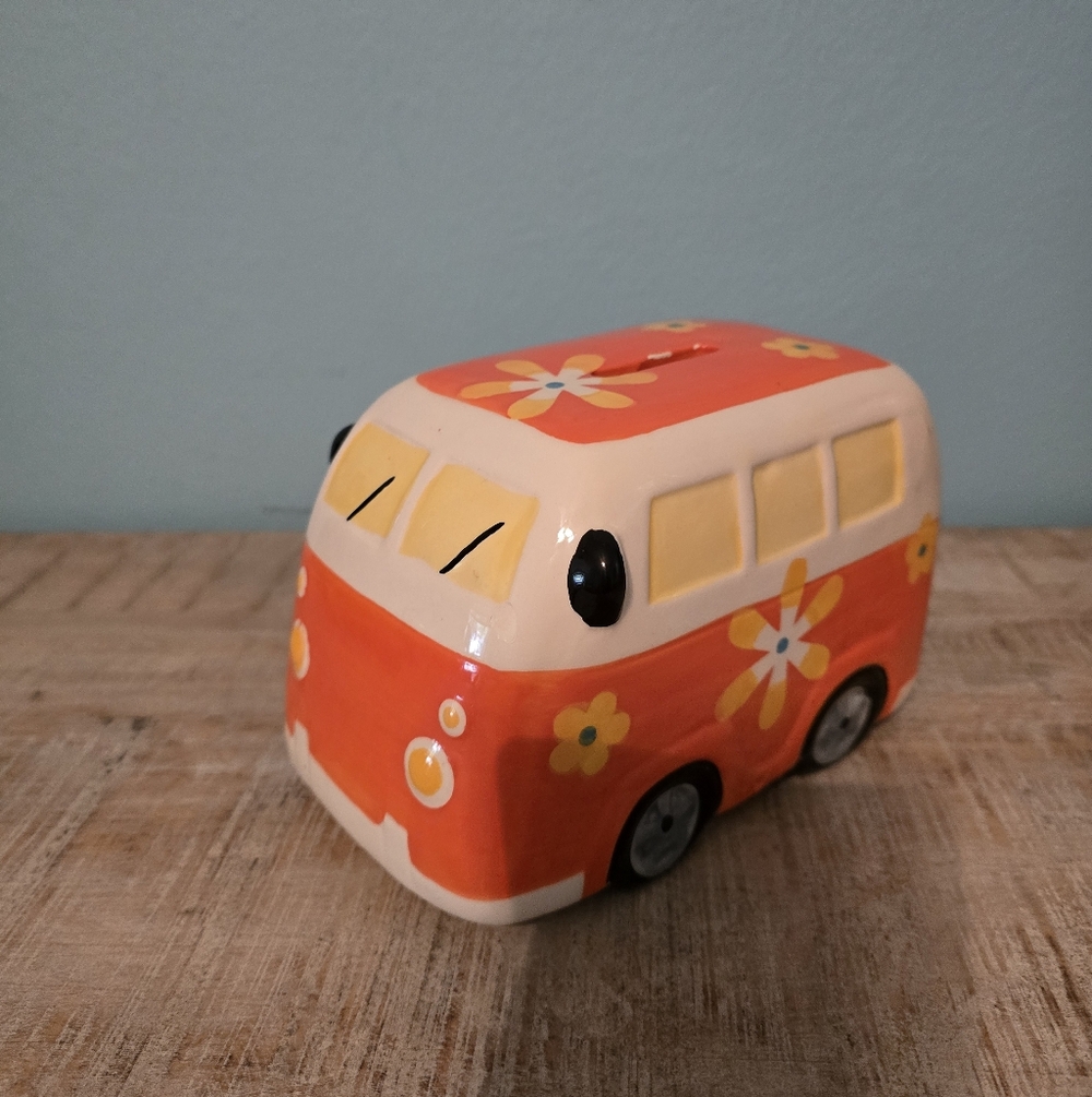 Orange Flower VW Bus Coin Bank